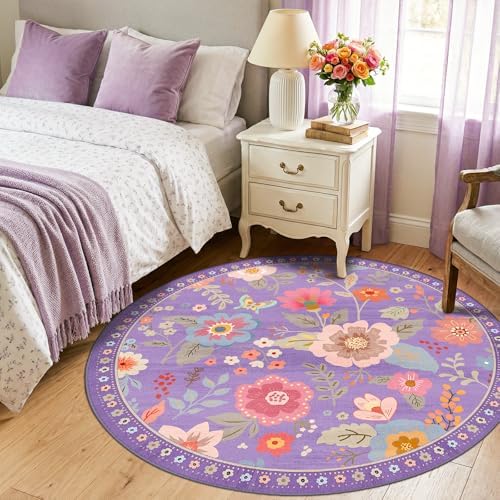 RELEANY Floral Nursery Area Rugs Washable Print Boho Cute Carpet Non Slip Flower Low Pile for Living Room Kids Girls Playroom Bedroom Kitchen Office Farmhouse