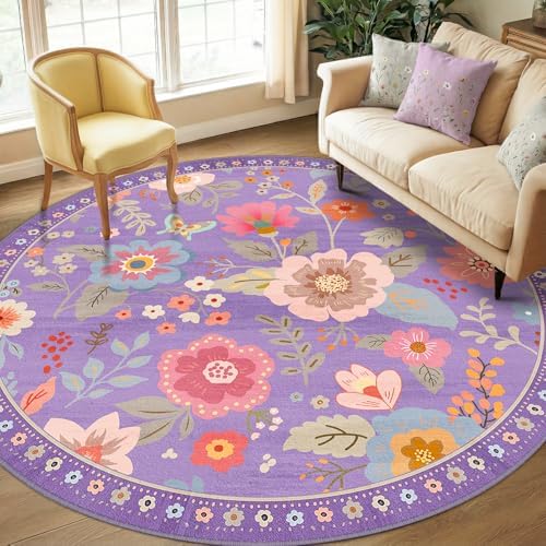 RELEANY Floral Nursery Area Rugs Washable Print Boho Cute Carpet Non Slip Flower Low Pile for Living Room Kids Girls Playroom Bedroom Kitchen Office Farmhouse