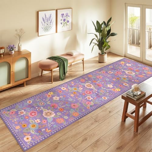 RELEANY Floral Nursery Area Rugs Washable Print Boho Cute Carpet Non Slip Flower Low Pile for Living Room Kids Girls Playroom Bedroom Kitchen Office Farmhouse
