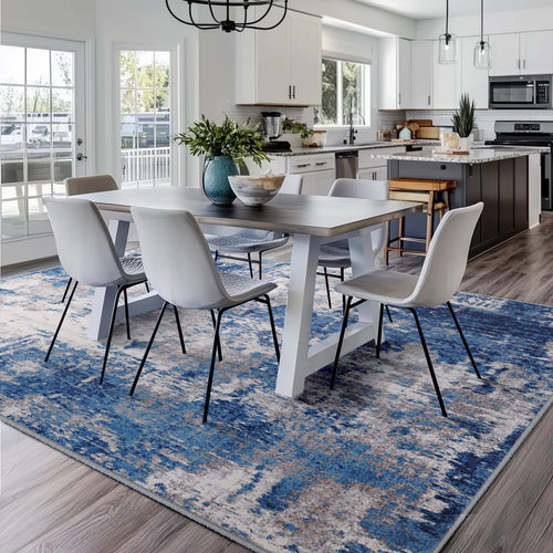 RELEANY Washable Area Rugs 8'x10' Non-Slip Modern Abstract Soft for Living Room Entryway Bedroom Nursery, Print Pattern, Blue Grey Navy Gray