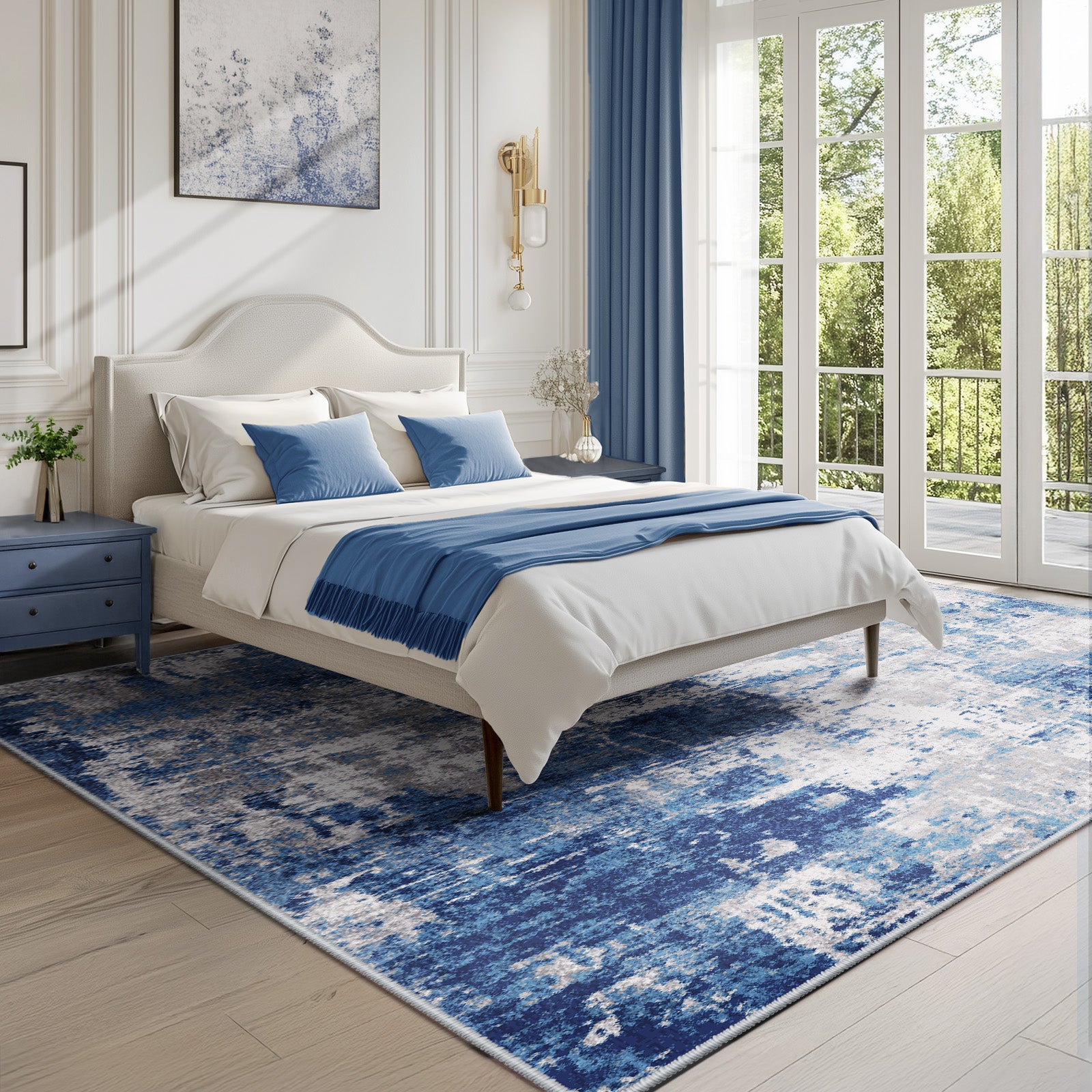 RELEANY Washable Area Rugs 8'x10' Non-Slip Modern Abstract Soft for Living Room Entryway Bedroom Nursery, Print Pattern, Blue Grey Navy Gray