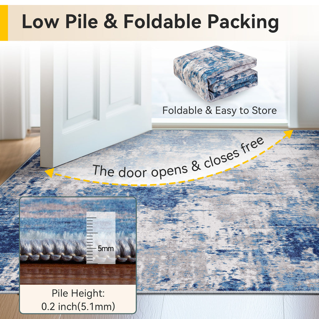 RELEANY Washable Area Rugs 8'x10' Non-Slip Modern Abstract Soft for Living Room Entryway Bedroom Nursery, Print Pattern, Blue Grey Navy Gray